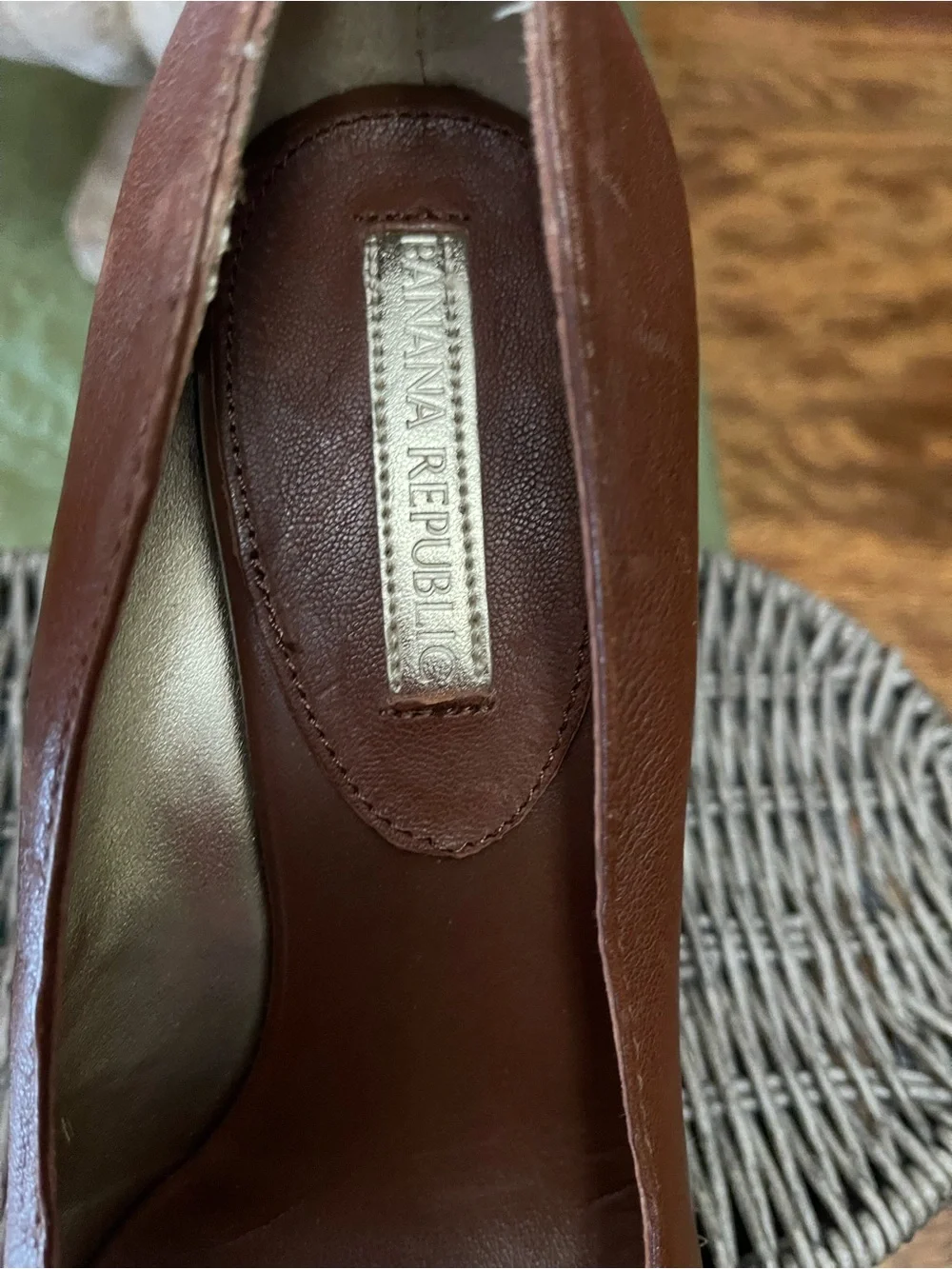 Banana Republic Brown Leather Peep-Toe Espadrille Wedges